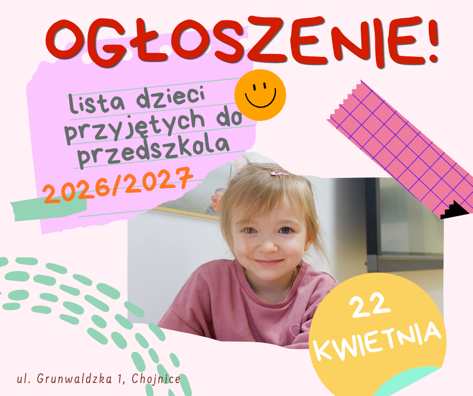 Lista dzieci przyjętych do przedszkola na rok szkolny 2026/2027