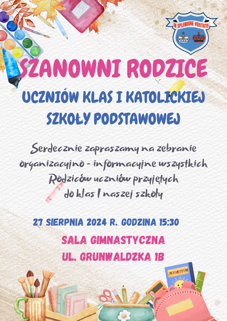 informacja o spotkaniu z rodzicami uczniów przyjętych do klasy I