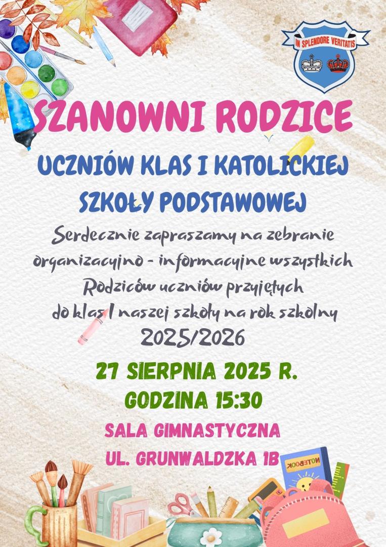 informacja o zebraniu z rodzicami uczniów klas 1