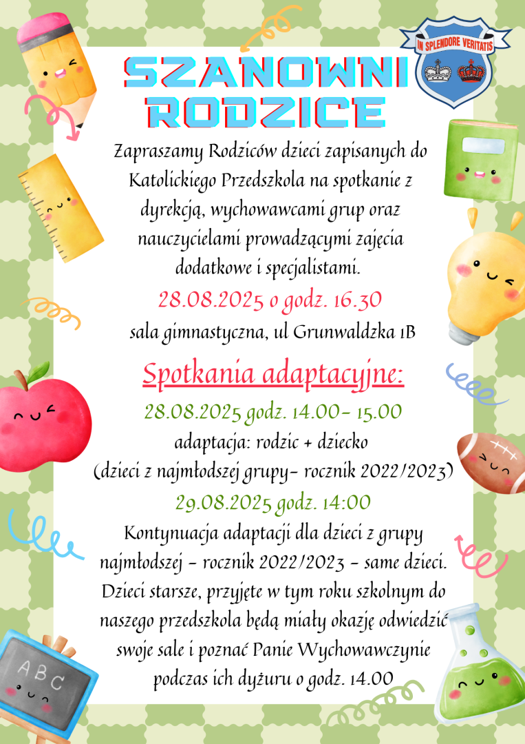 plakat z informacją o spotkaniu z rodzicami